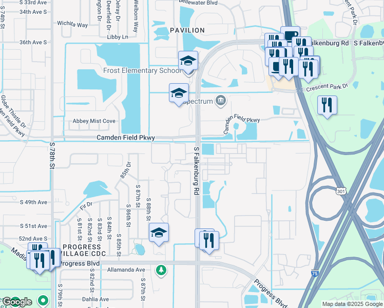 map of restaurants, bars, coffee shops, grocery stores, and more near 4202 South Falkenburg Road in Riverview