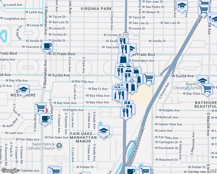 map of restaurants, bars, coffee shops, grocery stores, and more near 3906 West Bay Villa Avenue in Tampa