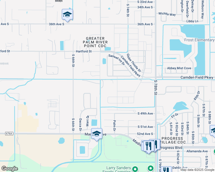 map of restaurants, bars, coffee shops, grocery stores, and more near 4400 South 70th Street in Tampa