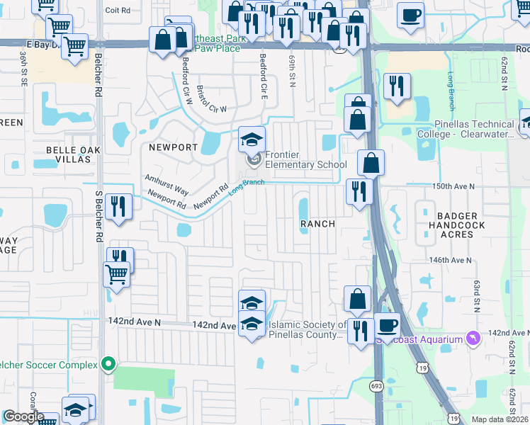 map of restaurants, bars, coffee shops, grocery stores, and more near 118 Robin Road in Clearwater