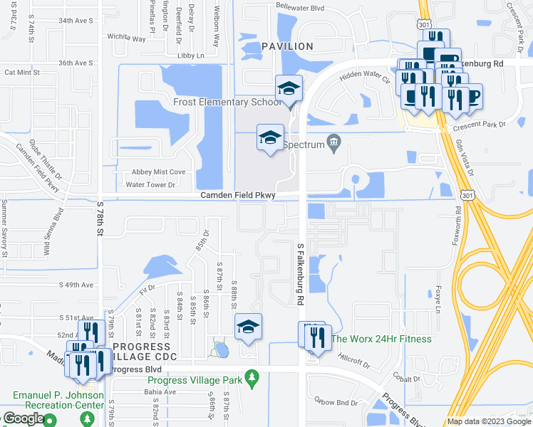 map of restaurants, bars, coffee shops, grocery stores, and more near 4520 Tuscany Glen Circle in Tampa