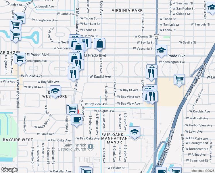 map of restaurants, bars, coffee shops, grocery stores, and more near 4109 West Bay Court Avenue in Tampa