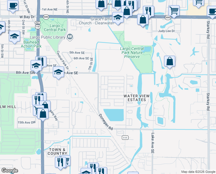map of restaurants, bars, coffee shops, grocery stores, and more near 3rd Ave in Largo