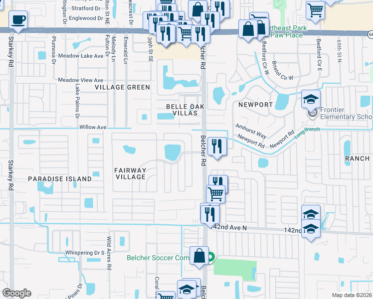 map of restaurants, bars, coffee shops, grocery stores, and more near 57 Bogie Road East in Largo