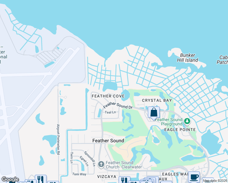 map of restaurants, bars, coffee shops, grocery stores, and more near 14823 Feather Cove Lane in Clearwater