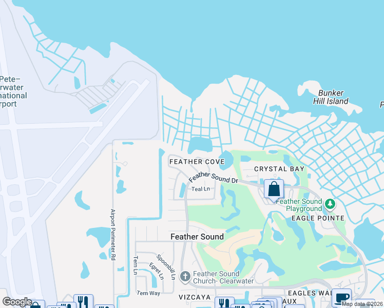 map of restaurants, bars, coffee shops, grocery stores, and more near 14837 Feather Cove Lane in Clearwater