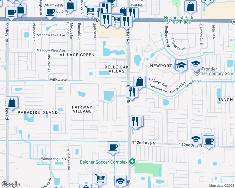 map of restaurants, bars, coffee shops, grocery stores, and more near 57 Bogie Road East in Largo