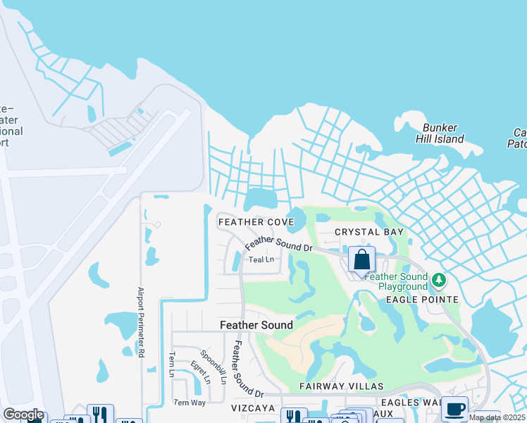 map of restaurants, bars, coffee shops, grocery stores, and more near 14823 Feather Cove Lane in Clearwater