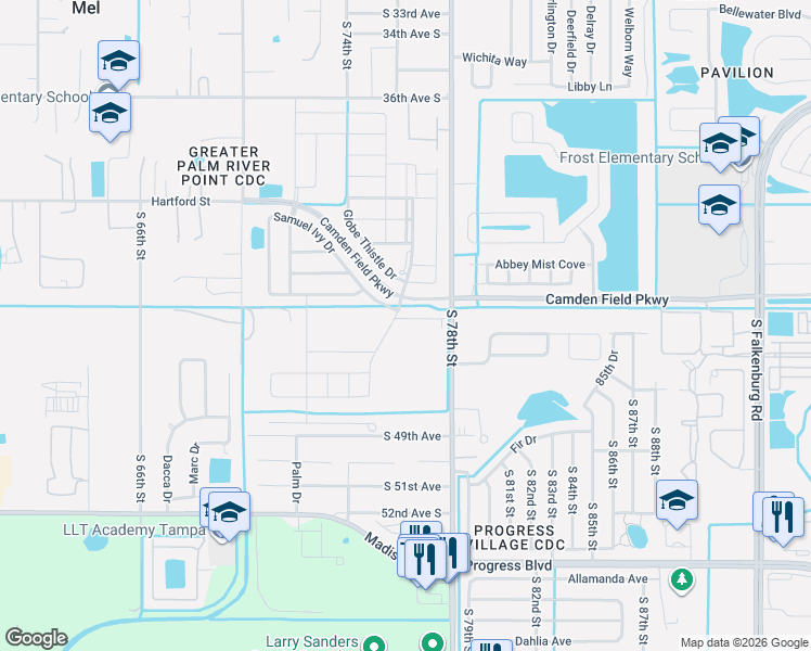 map of restaurants, bars, coffee shops, grocery stores, and more near 7614 Ginger Lily Ct in Tampa