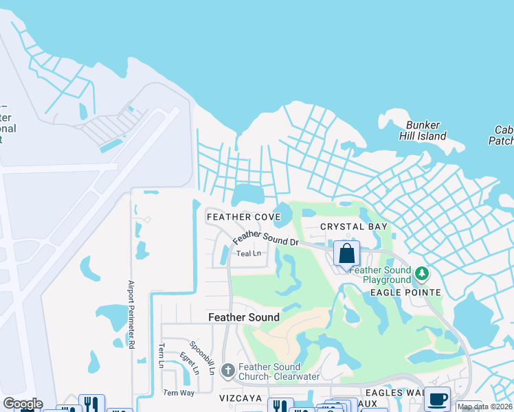 map of restaurants, bars, coffee shops, grocery stores, and more near 14823 Feather Cove Lane in Clearwater