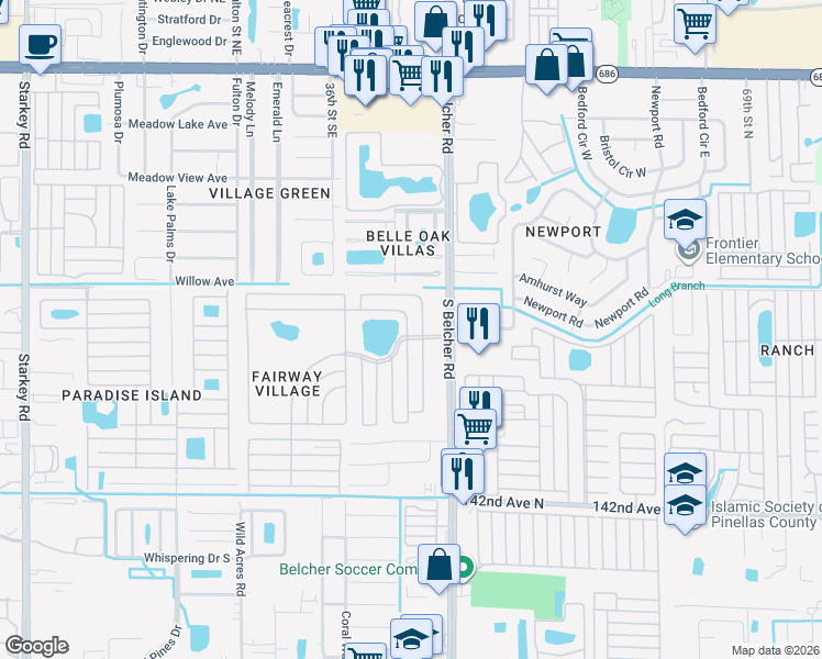map of restaurants, bars, coffee shops, grocery stores, and more near 57 Bogie Road East in Largo