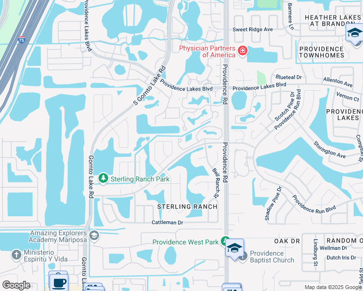 map of restaurants, bars, coffee shops, grocery stores, and more near 2103 Sterling Palms Court in Brandon