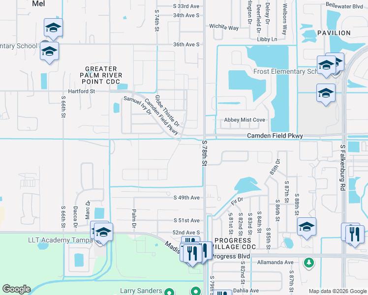 map of restaurants, bars, coffee shops, grocery stores, and more near 7614 Ginger Lily Ct in Tampa