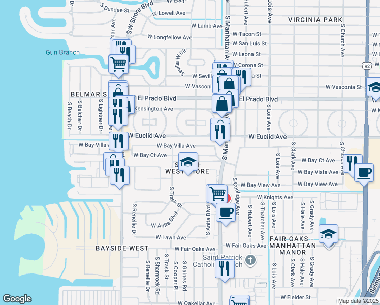 map of restaurants, bars, coffee shops, grocery stores, and more near 4431 West Bay Court Avenue in Tampa