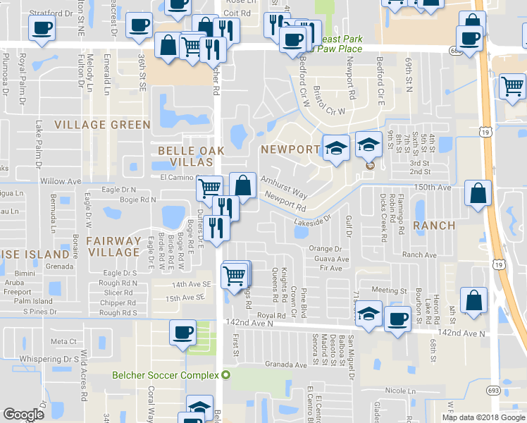 map of restaurants, bars, coffee shops, grocery stores, and more near 14876 Cromwell Drive in Clearwater