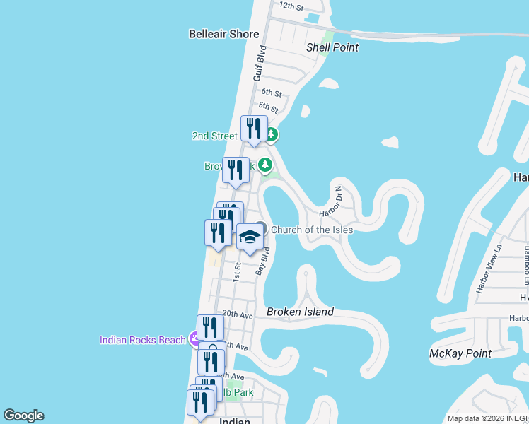 map of restaurants, bars, coffee shops, grocery stores, and more near 2515 Bay Boulevard in Indian Rocks Beach