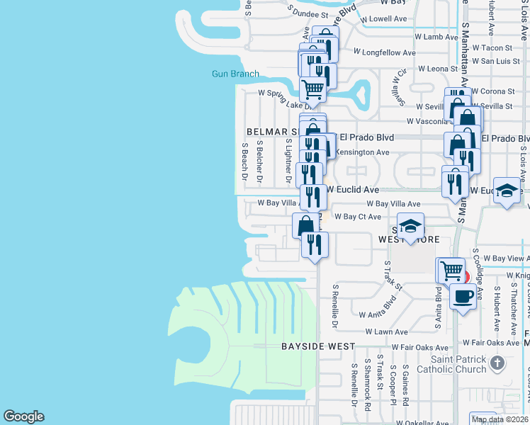 map of restaurants, bars, coffee shops, grocery stores, and more near 4831 West Bay Court Avenue in Tampa