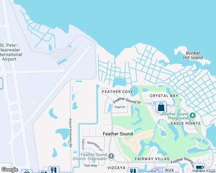map of restaurants, bars, coffee shops, grocery stores, and more near 14861 Feather Cove Road in Clearwater