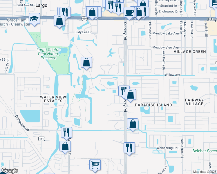 map of restaurants, bars, coffee shops, grocery stores, and more near 960 Starkey Road in Largo