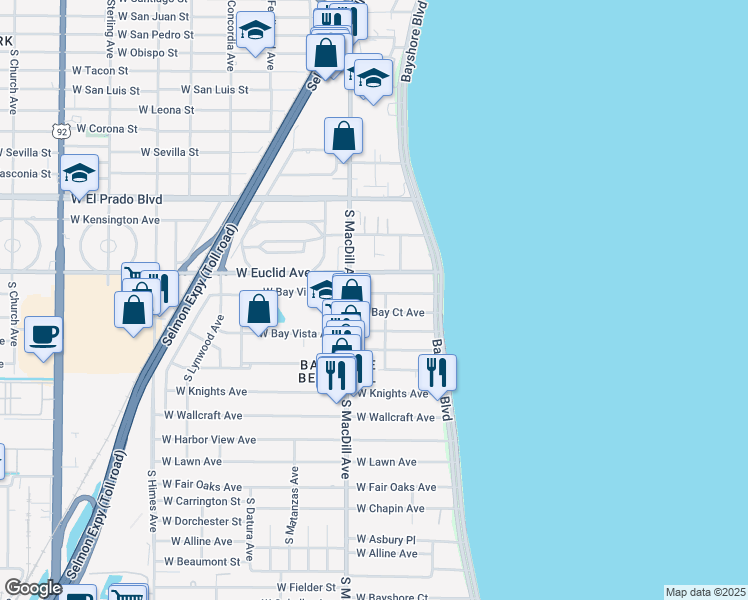 map of restaurants, bars, coffee shops, grocery stores, and more near 3003 West Bay Court Avenue in Tampa