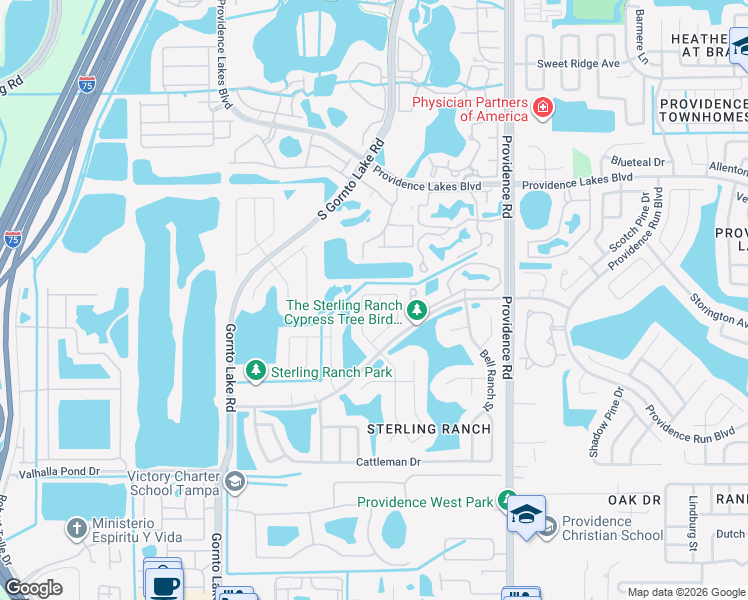 map of restaurants, bars, coffee shops, grocery stores, and more near 1701 Comstock Place in Brandon