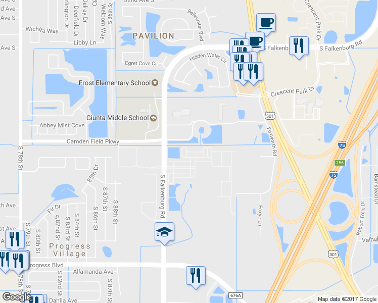 map of restaurants, bars, coffee shops, grocery stores, and more near 9116 Mountain Camellia Lane in Riverview