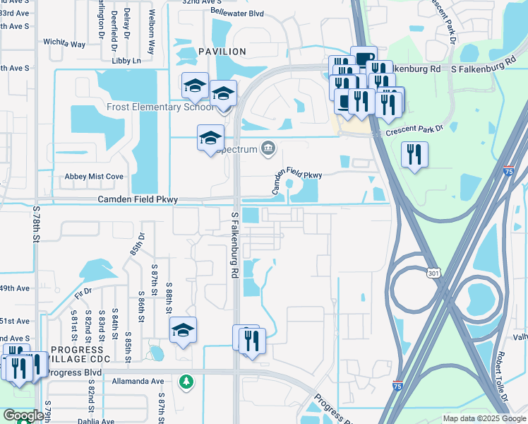 map of restaurants, bars, coffee shops, grocery stores, and more near 4413 Sweet Cinnamon Court in Riverview