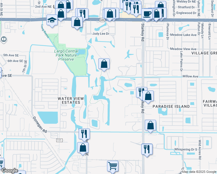 map of restaurants, bars, coffee shops, grocery stores, and more near 1200 Countryclub Drive in Largo