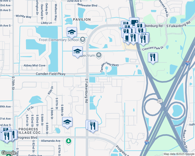 map of restaurants, bars, coffee shops, grocery stores, and more near 4413 Sweet Cinnamon Court in Riverview