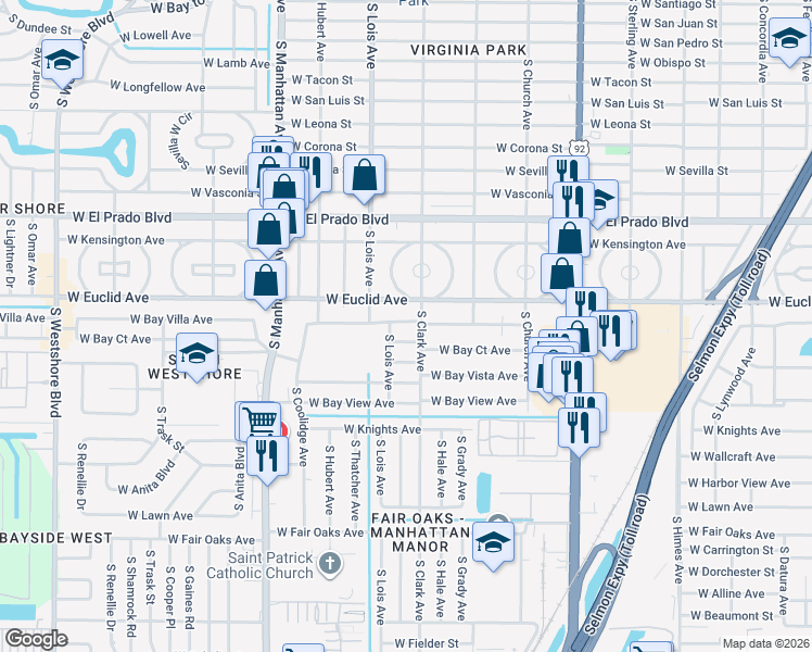 map of restaurants, bars, coffee shops, grocery stores, and more near 4109 West Bay Court Avenue in Tampa