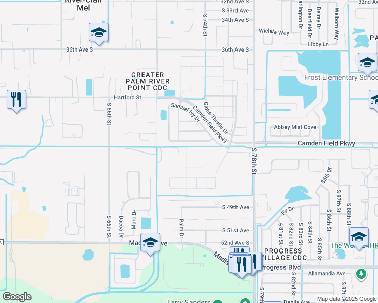 map of restaurants, bars, coffee shops, grocery stores, and more near 4400 South 70th Street in Tampa