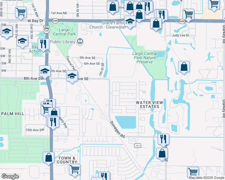 map of restaurants, bars, coffee shops, grocery stores, and more near 991 Donegan Road in Largo