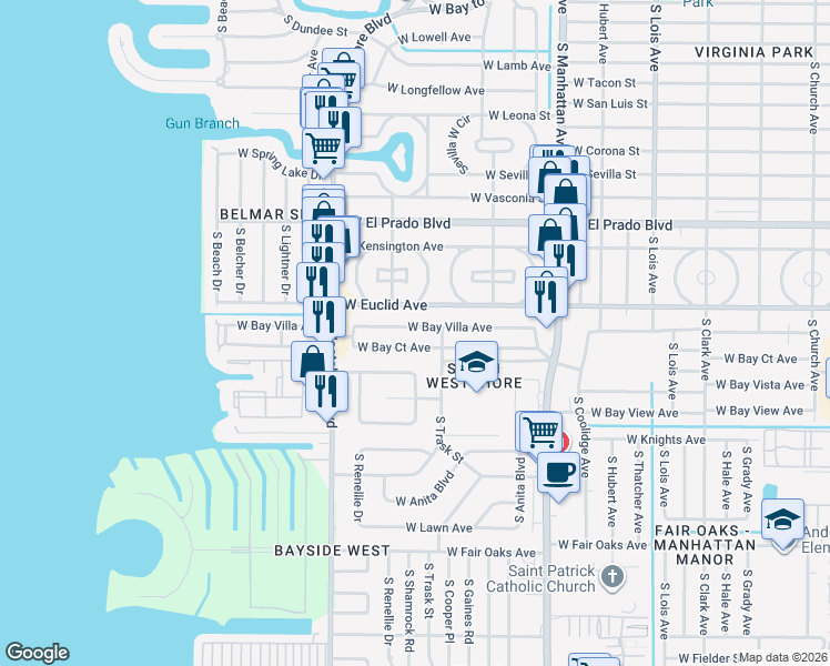 map of restaurants, bars, coffee shops, grocery stores, and more near 4613 West Bay Court Avenue in Tampa
