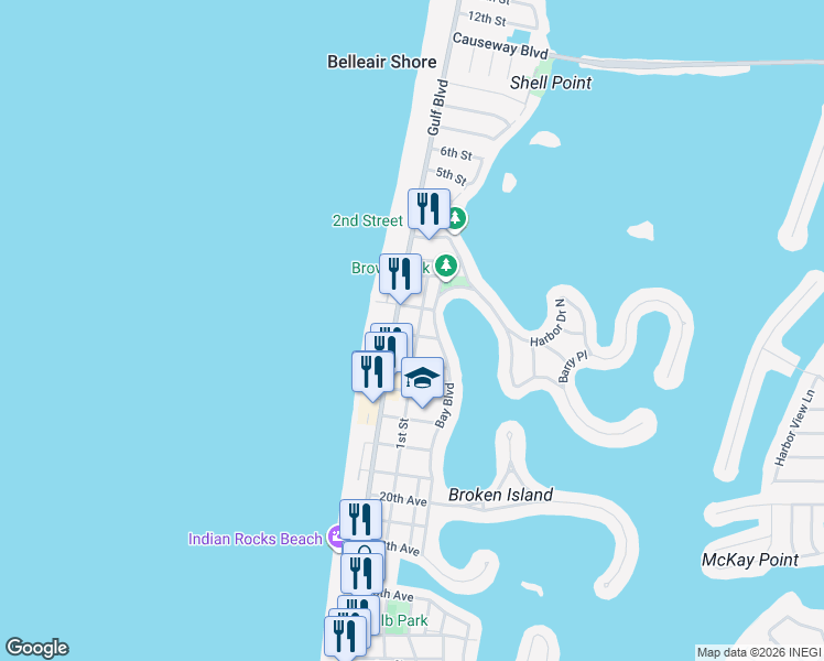 map of restaurants, bars, coffee shops, grocery stores, and more near in Indian Rocks Beach