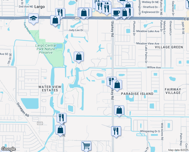 map of restaurants, bars, coffee shops, grocery stores, and more near 960 Starkey Road in Largo