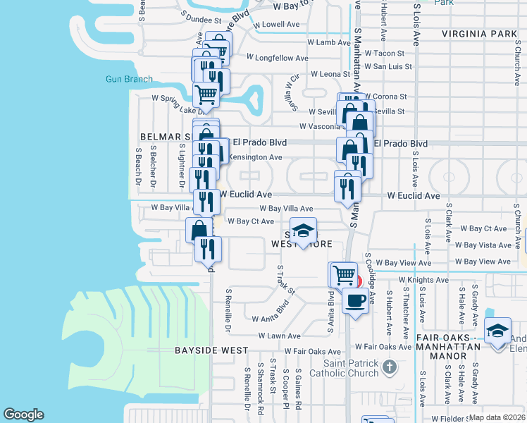 map of restaurants, bars, coffee shops, grocery stores, and more near 4613 West Bay Court Avenue in Tampa
