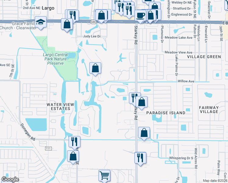 map of restaurants, bars, coffee shops, grocery stores, and more near 960 Starkey Road in Largo