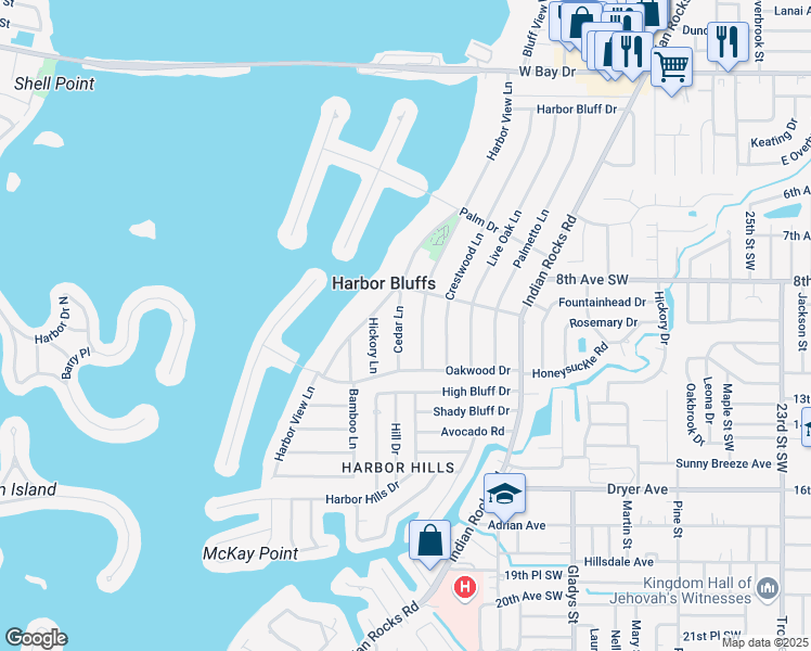 map of restaurants, bars, coffee shops, grocery stores, and more near 313 Cedar Lane in Largo