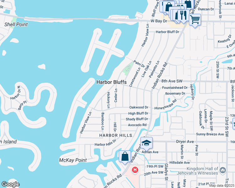 map of restaurants, bars, coffee shops, grocery stores, and more near 313 Cedar Lane in Largo