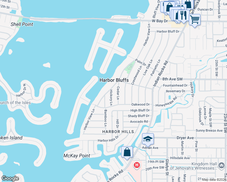 map of restaurants, bars, coffee shops, grocery stores, and more near 313 Cedar Lane in Largo