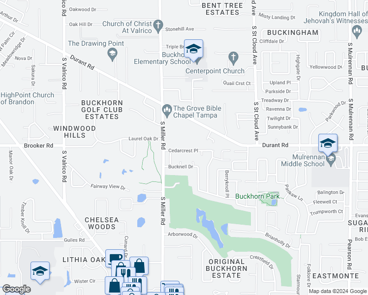map of restaurants, bars, coffee shops, grocery stores, and more near 2414 Cedarcrest Place in Valrico