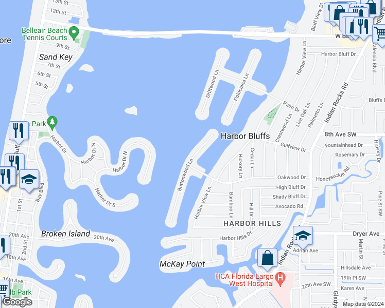 map of restaurants, bars, coffee shops, grocery stores, and more near 320 Buttonwood Lane in Largo