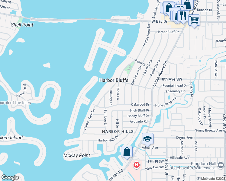 map of restaurants, bars, coffee shops, grocery stores, and more near 313 Cedar Lane in Largo