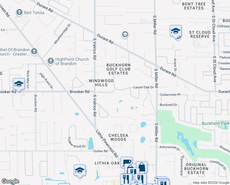 map of restaurants, bars, coffee shops, grocery stores, and more near 2219 Summitview Drive in Valrico