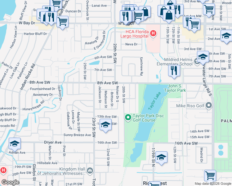 map of restaurants, bars, coffee shops, grocery stores, and more near 928 Nolan Drive South in Largo