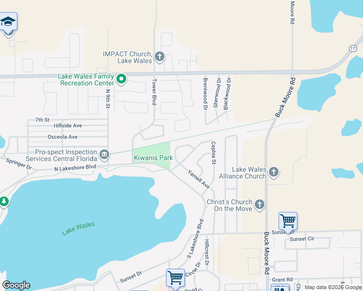 map of restaurants, bars, coffee shops, grocery stores, and more near 1015 Yarnell Avenue in Lake Wales