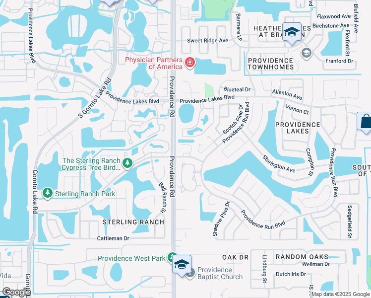 map of restaurants, bars, coffee shops, grocery stores, and more near 1733 Scotch Pine Drive in Brandon