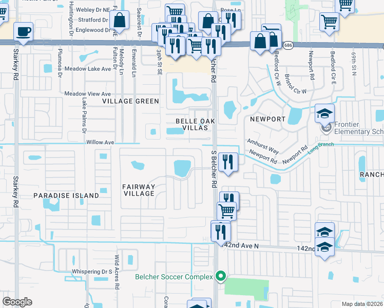 map of restaurants, bars, coffee shops, grocery stores, and more near 14 Duffers Drive North in Largo