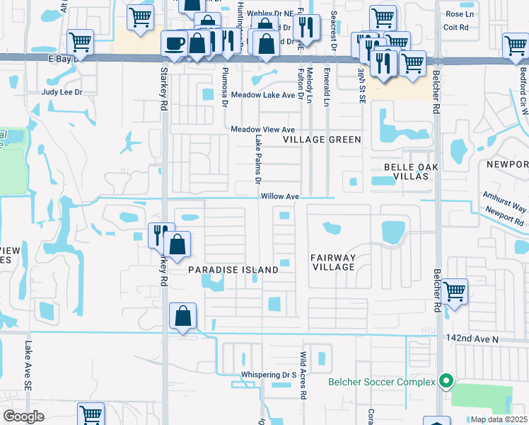 map of restaurants, bars, coffee shops, grocery stores, and more near 801 Lake Palms Drive in Largo