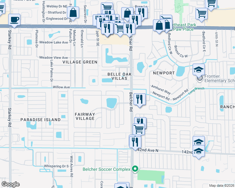 map of restaurants, bars, coffee shops, grocery stores, and more near 14 Duffers Drive North in Largo